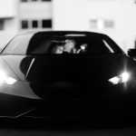 A sports car in black and white